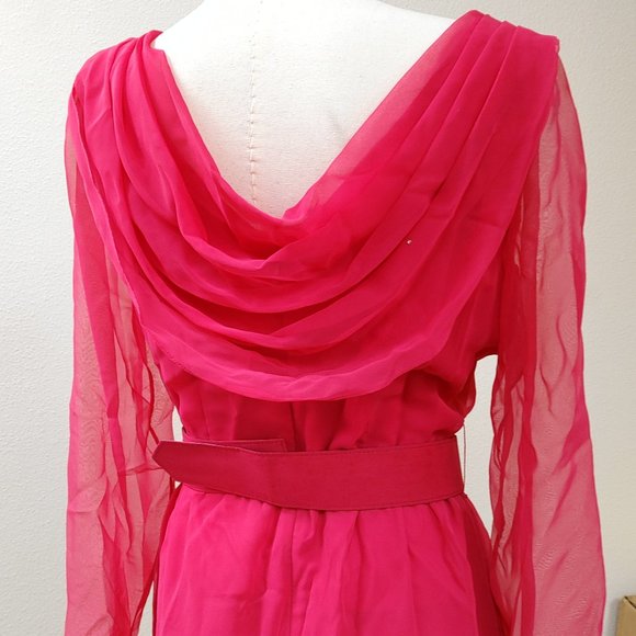 NAH NAH COLLECTION BELTED PINK DRESS SIZE 12 WITH SHEER LONG SLEEVE - Picture 5 of 12